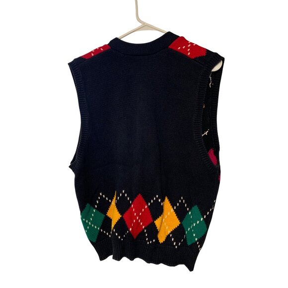 Vintage Liz Sport Womens Size Large Vest Sweater Argyle Multicolor Button Up Sle - Picture 4 of 4